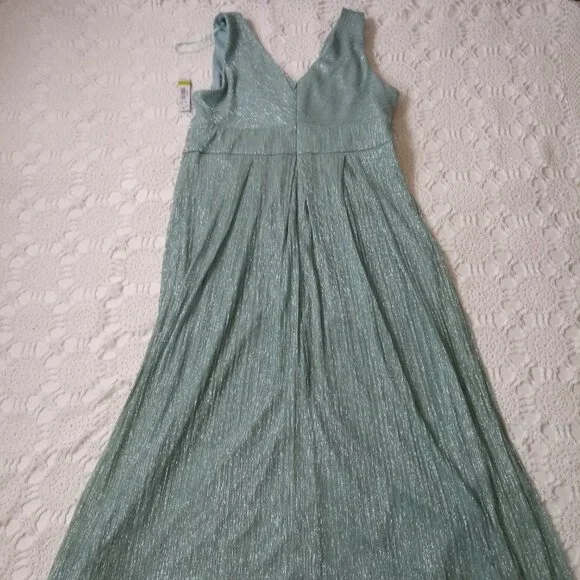 New R&M Richards Maxi Dress Fit Flare Aqua Blue Glitter Empire Waist 14 P Women - Picture 7 of 8